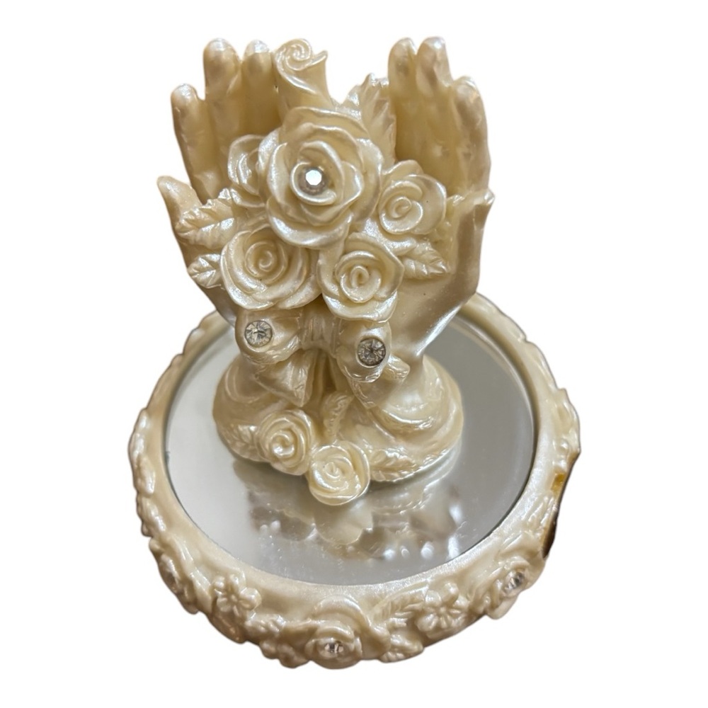 Santini Vintage Figurine - Open Hands Holding a Bunch of Roses on a Glass Stand